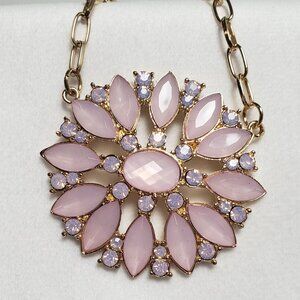 Jackeohs NYC Rhinestone Floral Motif Statement Pendant on Gold Tone Chain